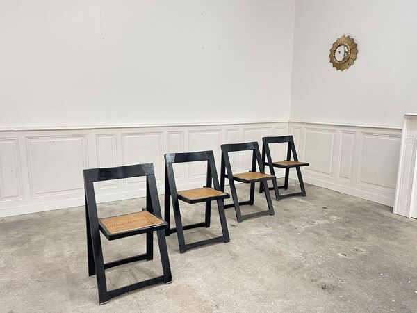 4 chaises vintage pliantes en bois et cannage
