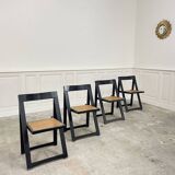 4 vintage folding chairs in wood and cane