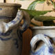 2 old Betschdorf, Alsatian salt pots with ears