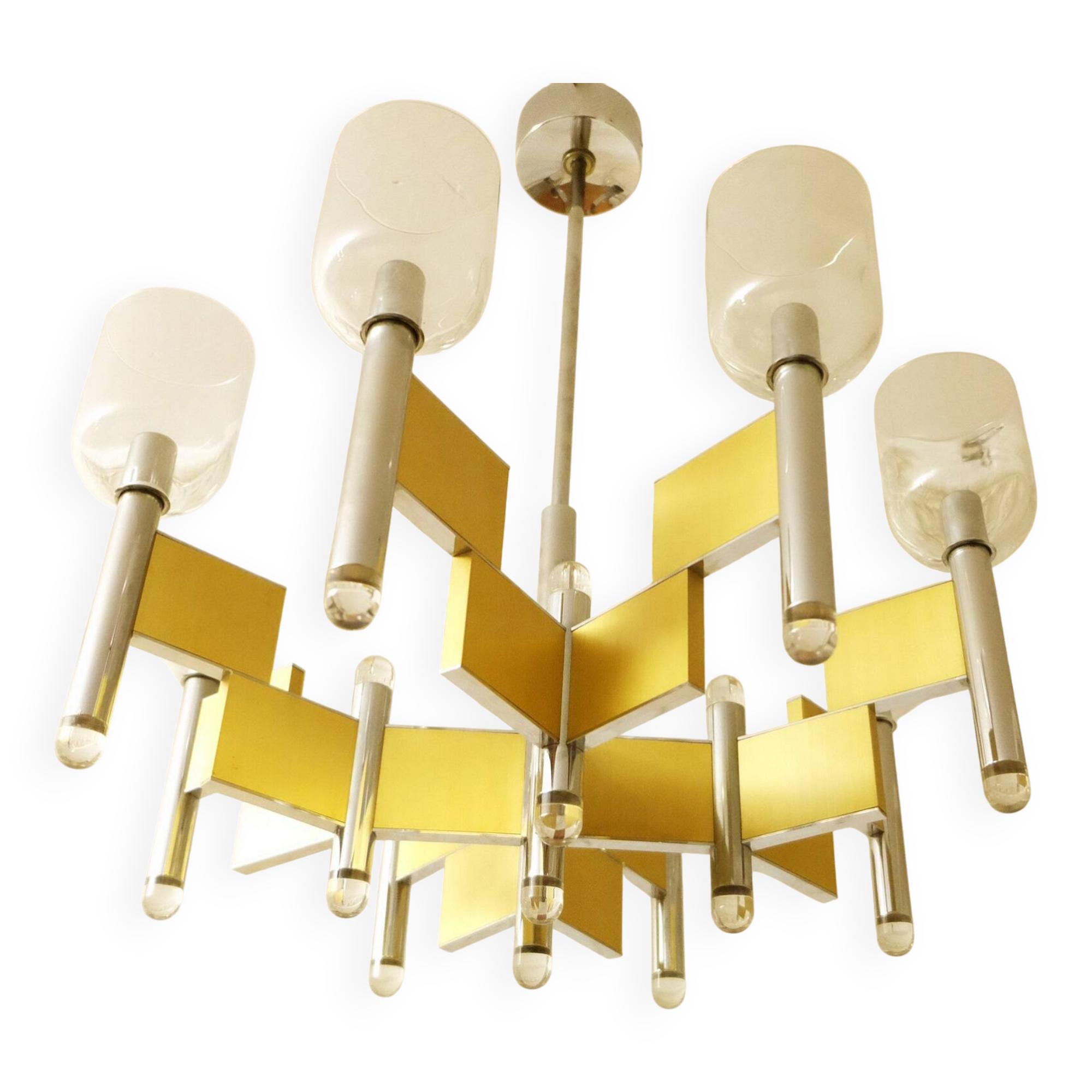 Italian brass and glass 8-arm chandelier by Sciolari, 1970s