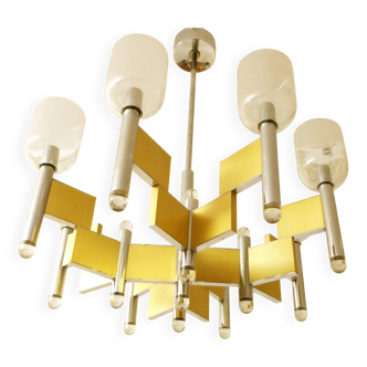 Italian brass and glass 8-arm chandelier by Sciolari, 1970s
