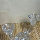 Duo of 2-spoke glass candle holders