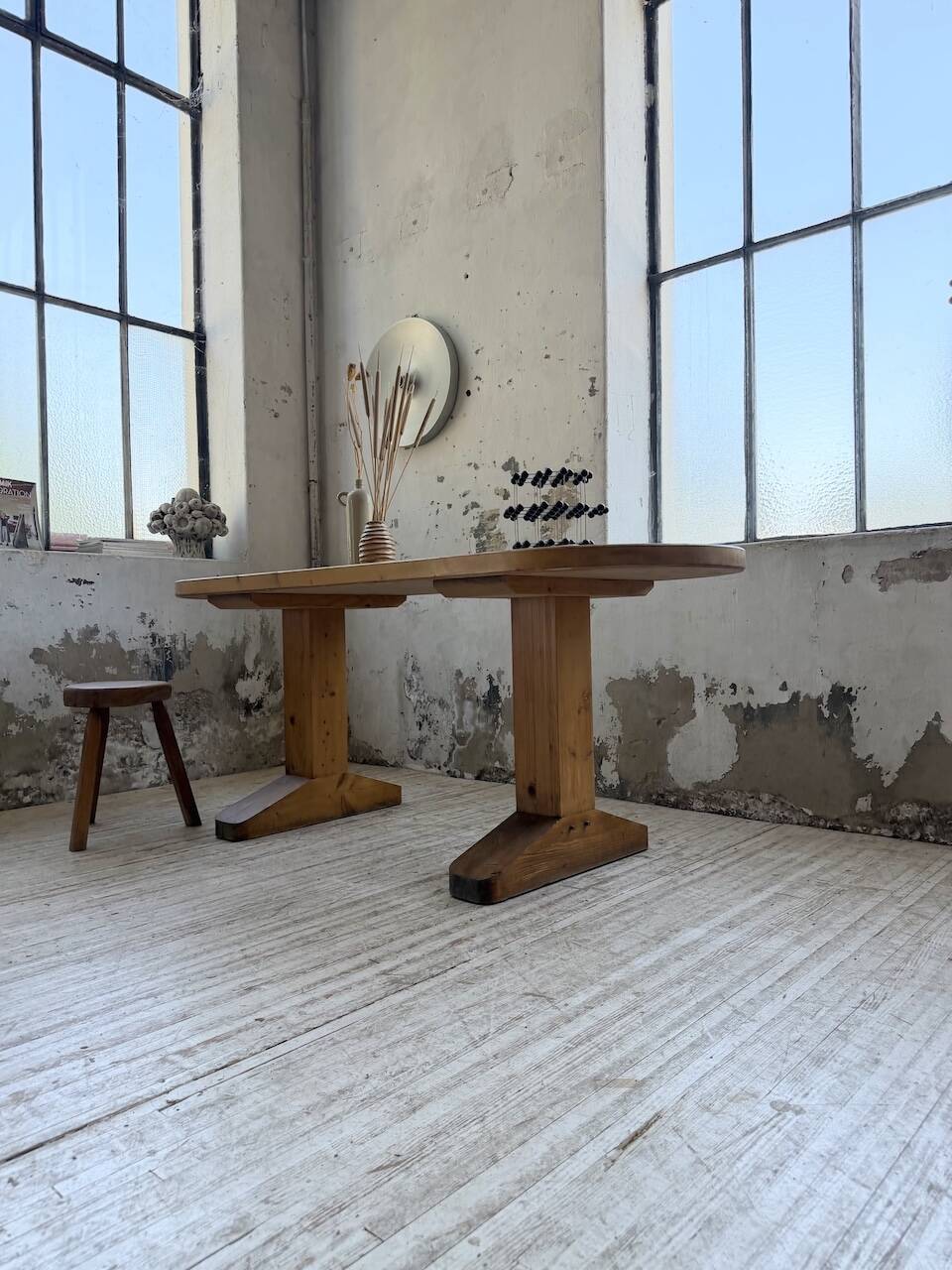 Brutalist pine oval table