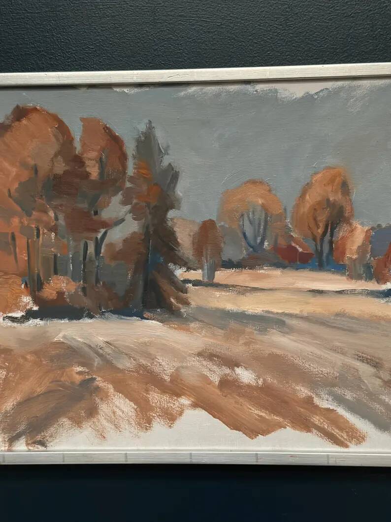 Original Swedish Oil on Canvas – “Red Autumn” by Knut Måsö (1926–2016) – Signed – Vintage & Framed – 57 × 44 cm (22.4" × 17.3")