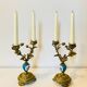19th century candle holders in gilded bronze and porcelain