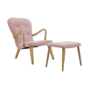 Fauteuil avec tabouret en chêne