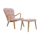 Fauteuil avec tabouret en chêne Danemark 1960s