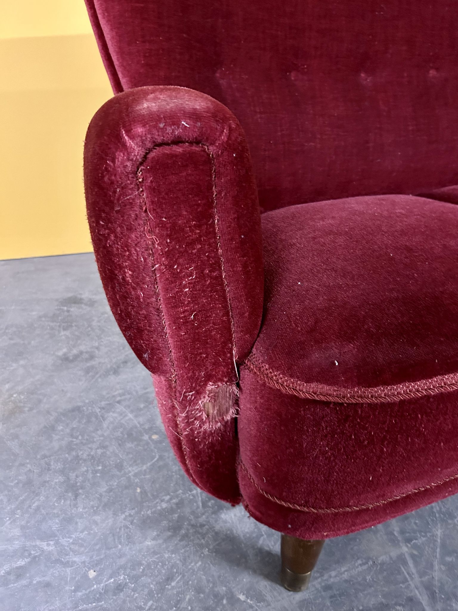 Danish 3 seater velvet curved sofa 1940s