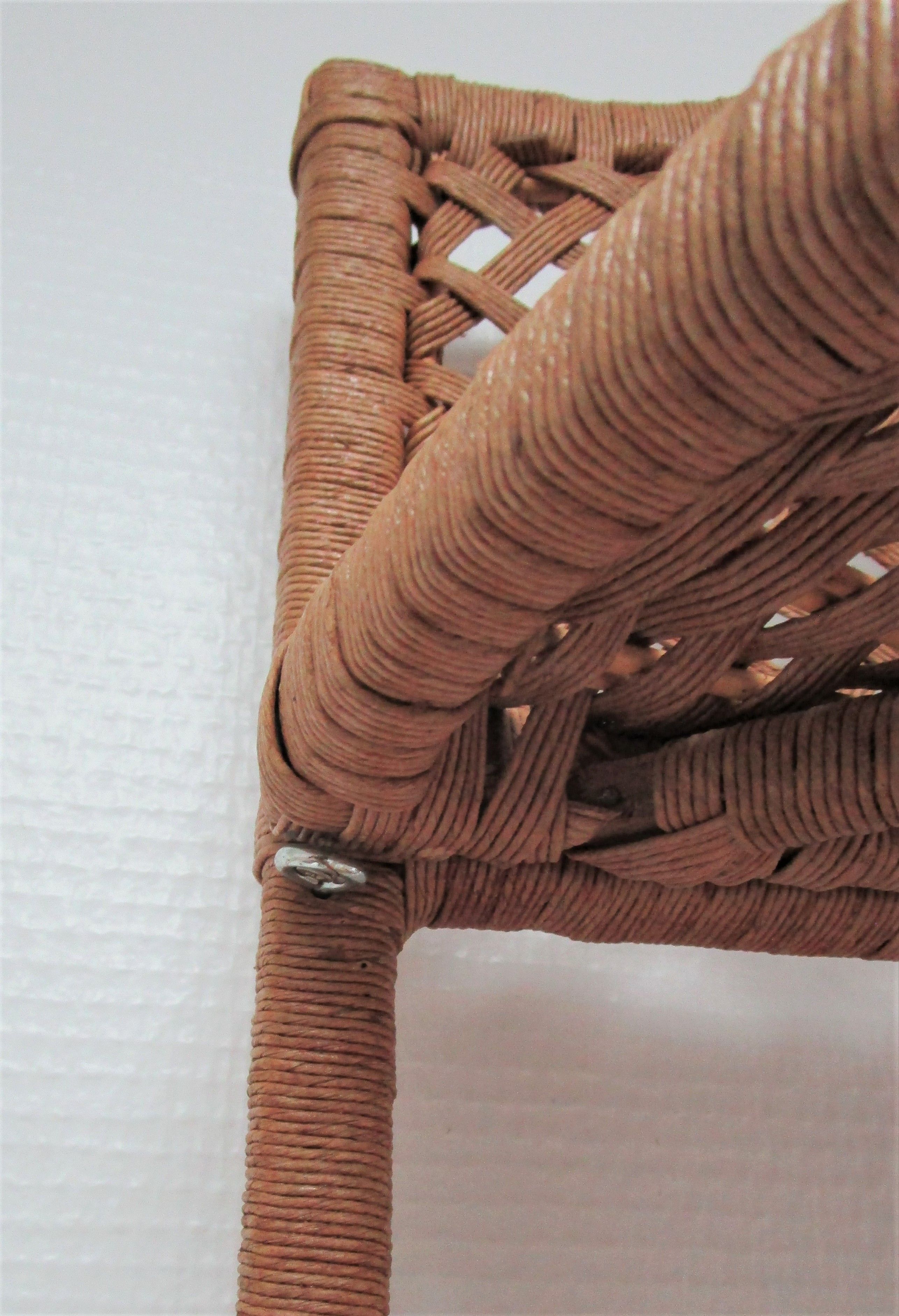 Corner shelf made of vintage braided natural fibers