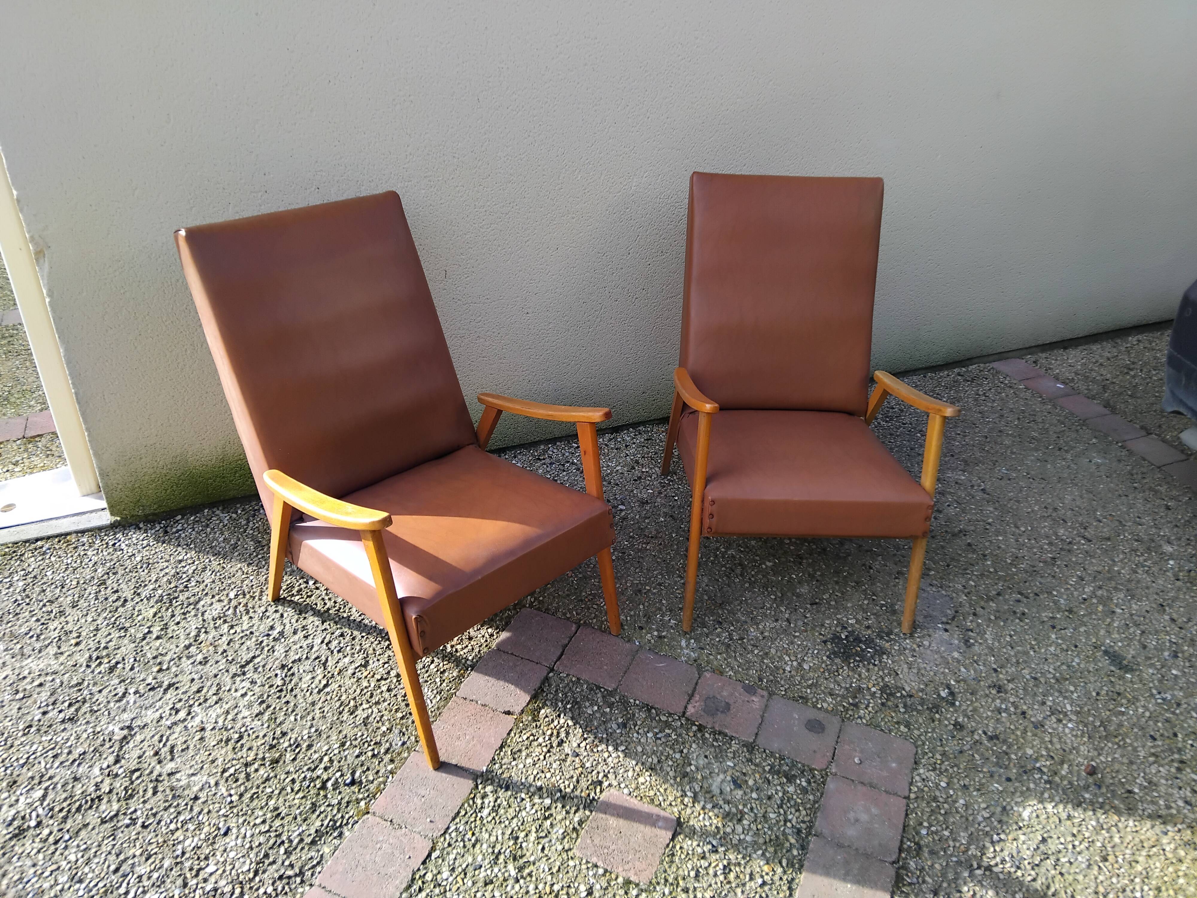 Paire de fauteuil vintage année 50 60 pieds compas scandinave