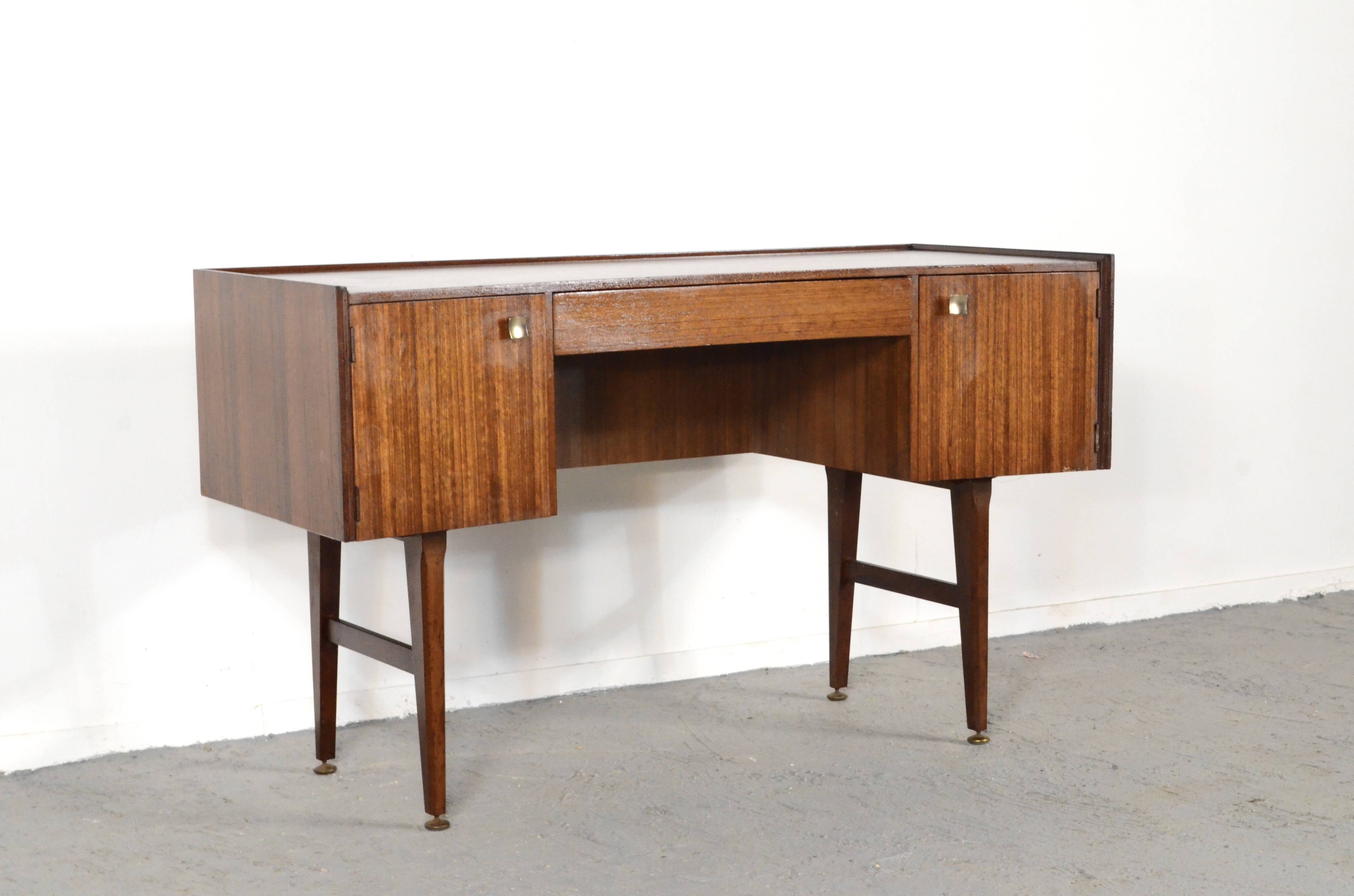 Midcentury Meredew Desk In Walnut And Brass.
