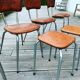 Lot of 4 chairs and 2 70s skai skai brown croc imitation stools