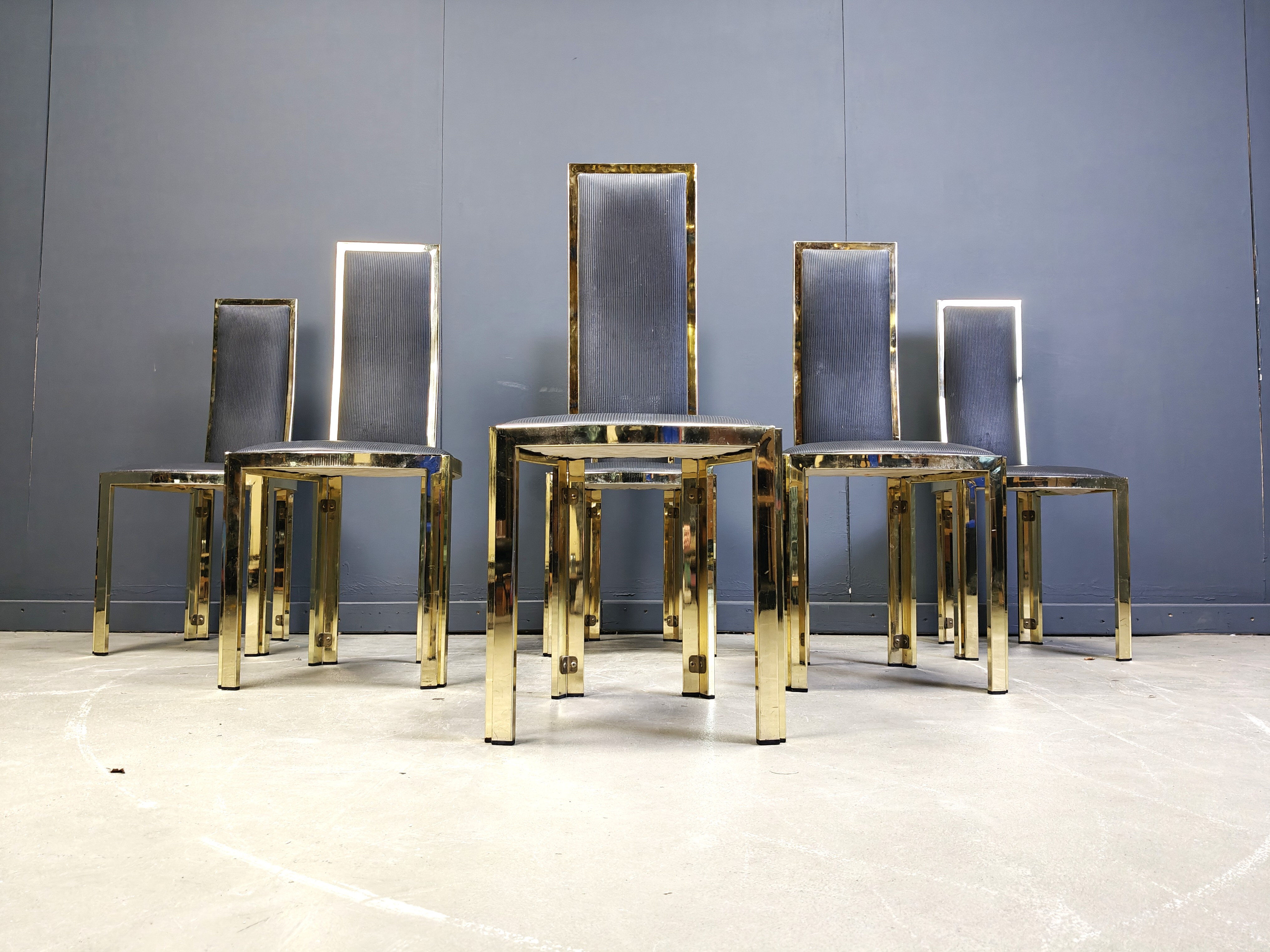 Vintage French brass dining chairs, set of 6 - 1970s