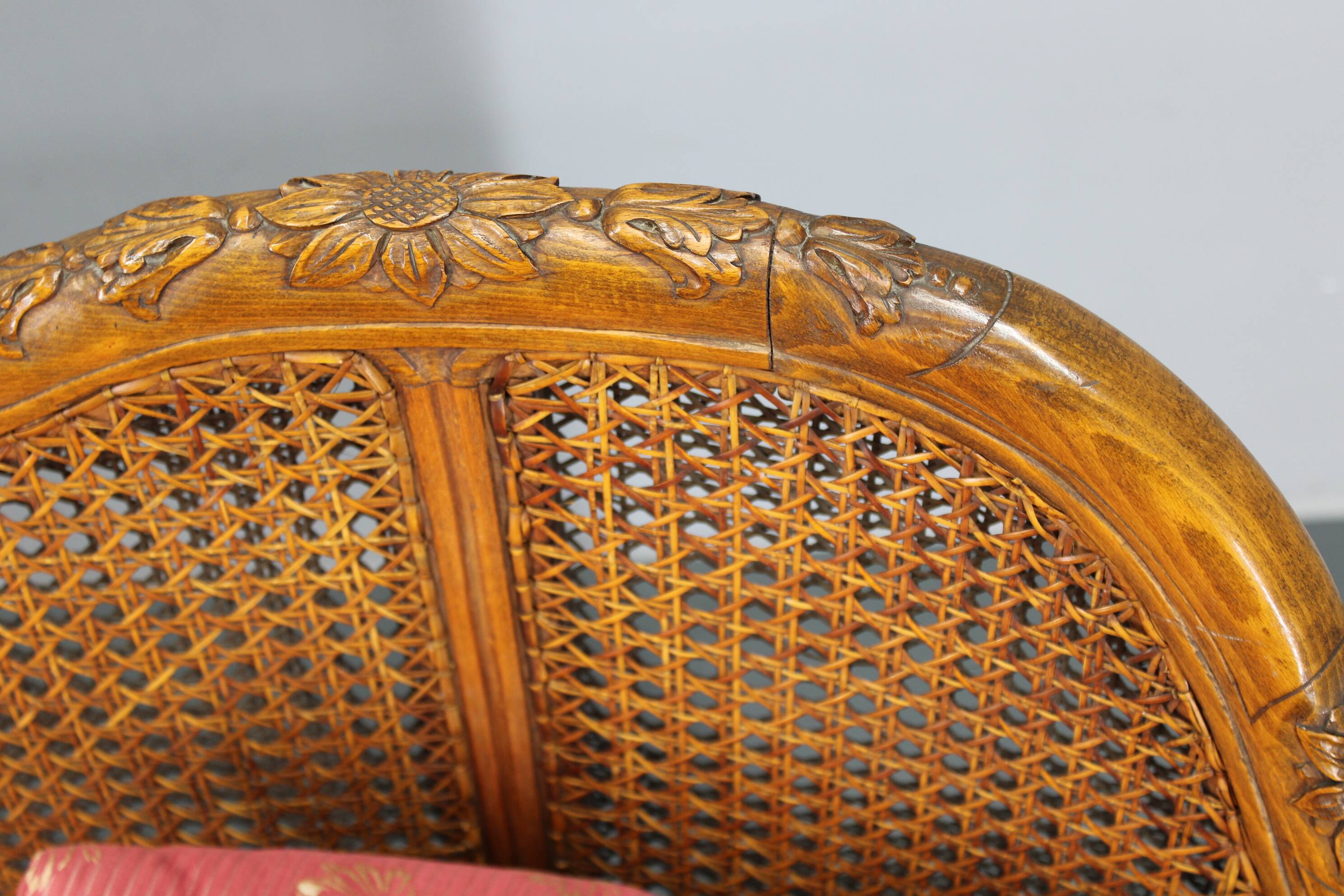 Antique Carved Sofa with Cane Sides , Czechoslovakia