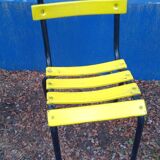 Pair of outdoor bistro chairs in vintage yellow metal