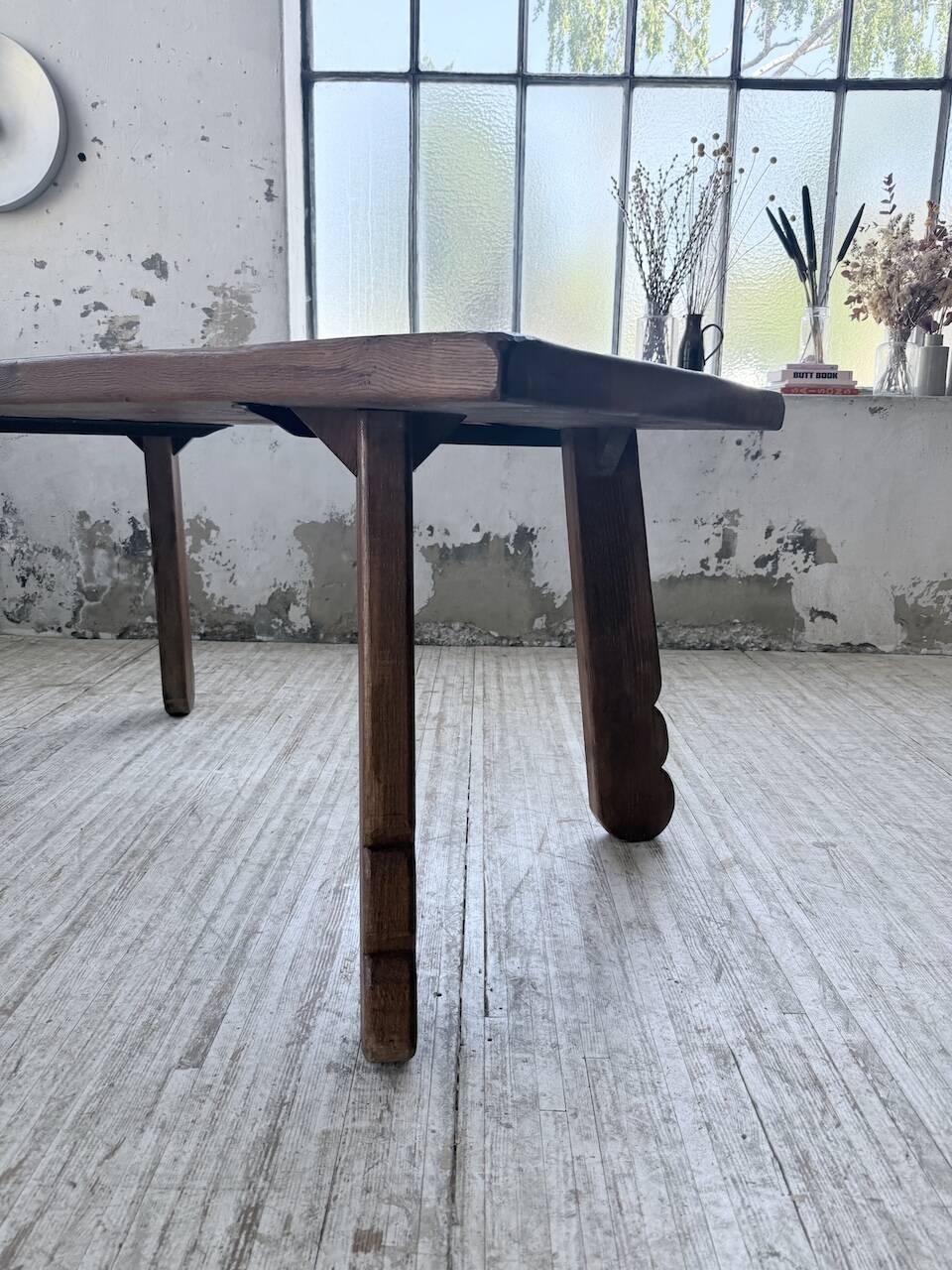 Brutalist oak table by De Puydt, Belgium 1970