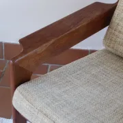 Scandinavian armchair, teak, beige fabric, 1960s.