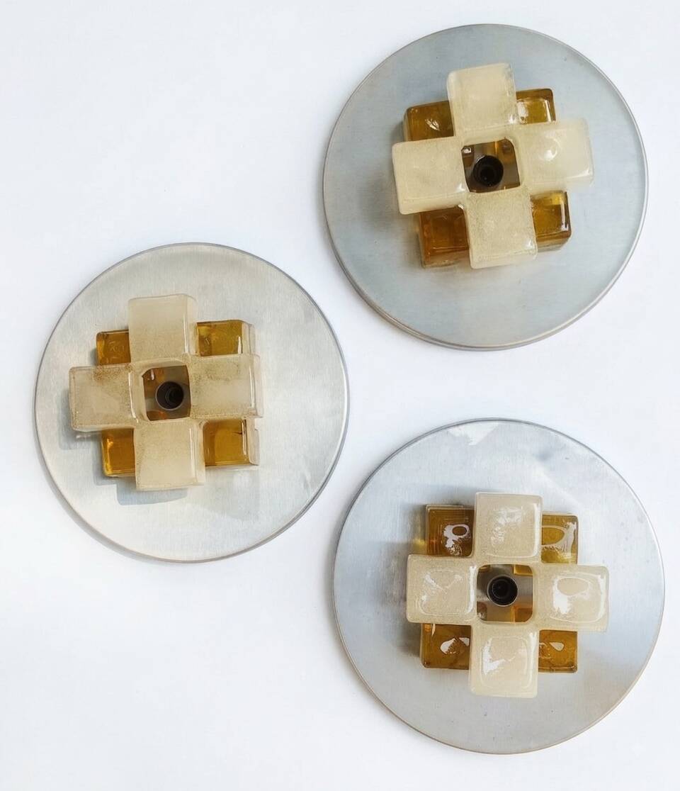 Set of 3 modernist glass ice appliques from Murano Poliarte 1970.