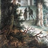 Secret conversation in a hamlet, watercolor