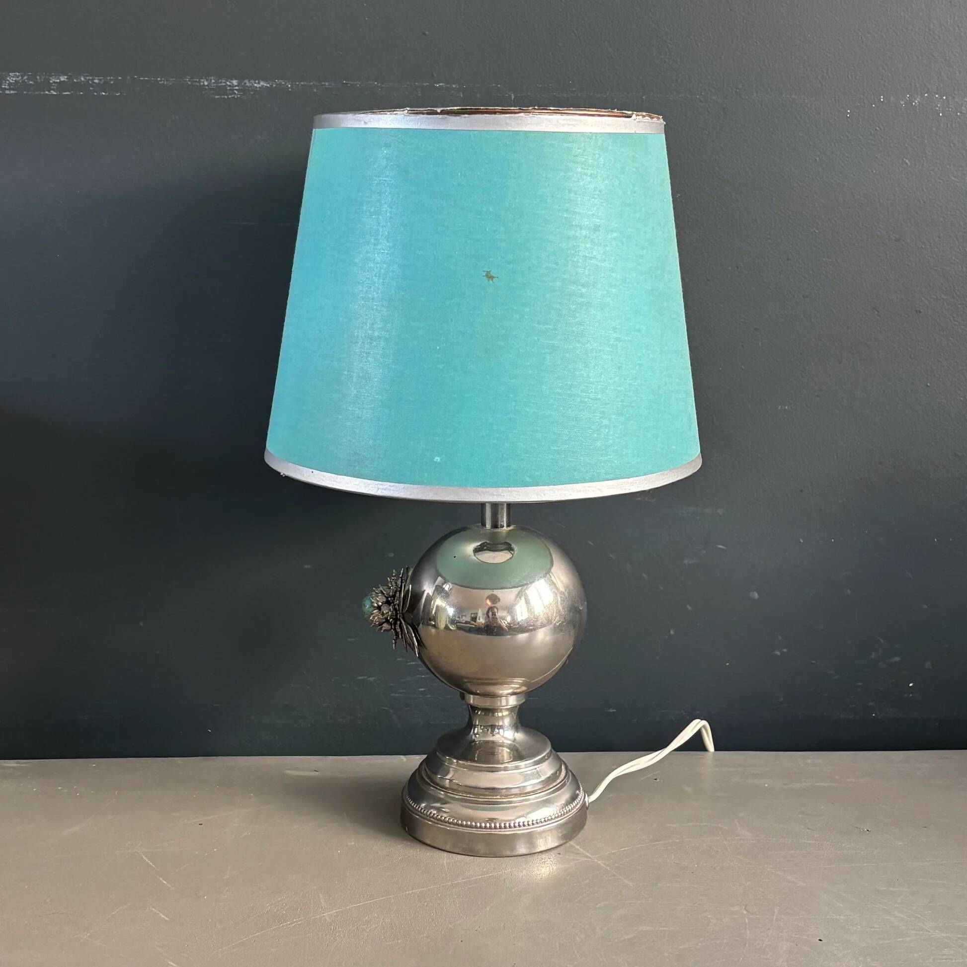 Chrome and turquoise metal table lamp