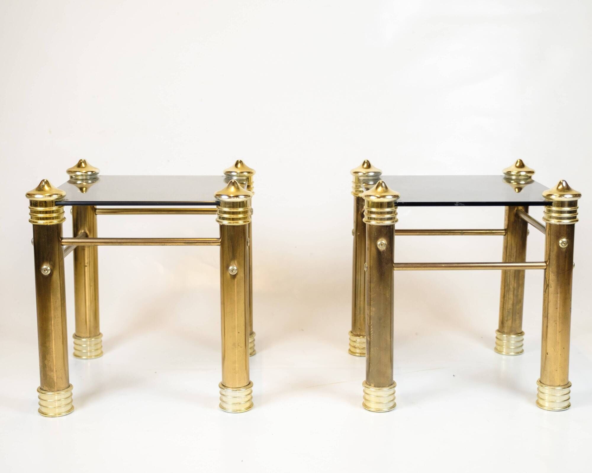 Set of two bedside tables - brass legs - black glass top - vintage style - 1970s