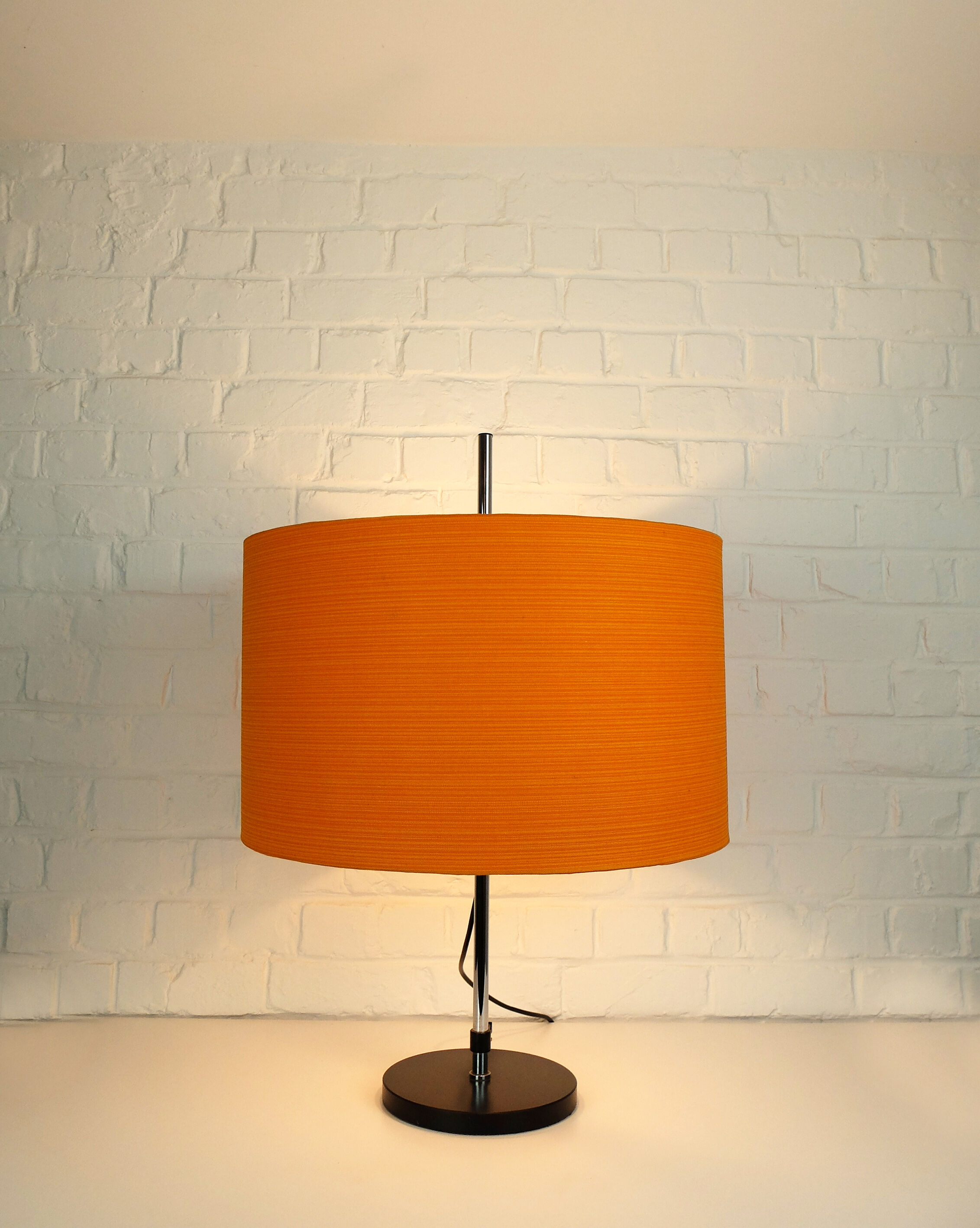 Adjustable Space Age table lamp, original orange lampshade, Staff Leuchten, Germany 1970