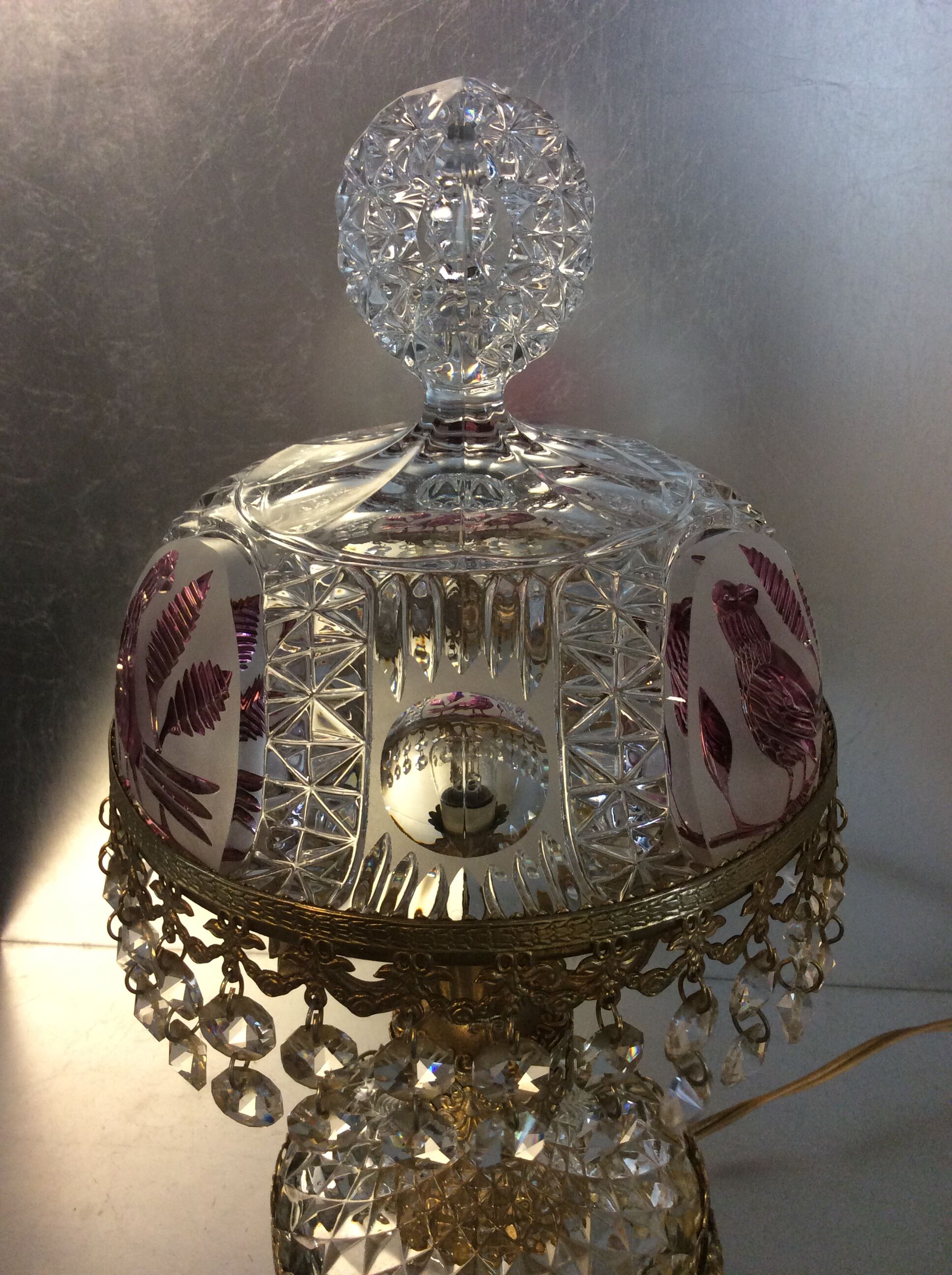 Lampe parisienne vintage à pampilles et cristal ciselé