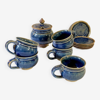 Part of a signed enameled stoneware coffee service