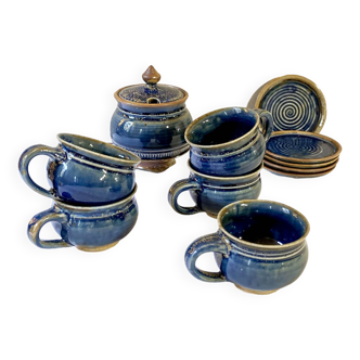 Part of a signed enameled stoneware coffee service