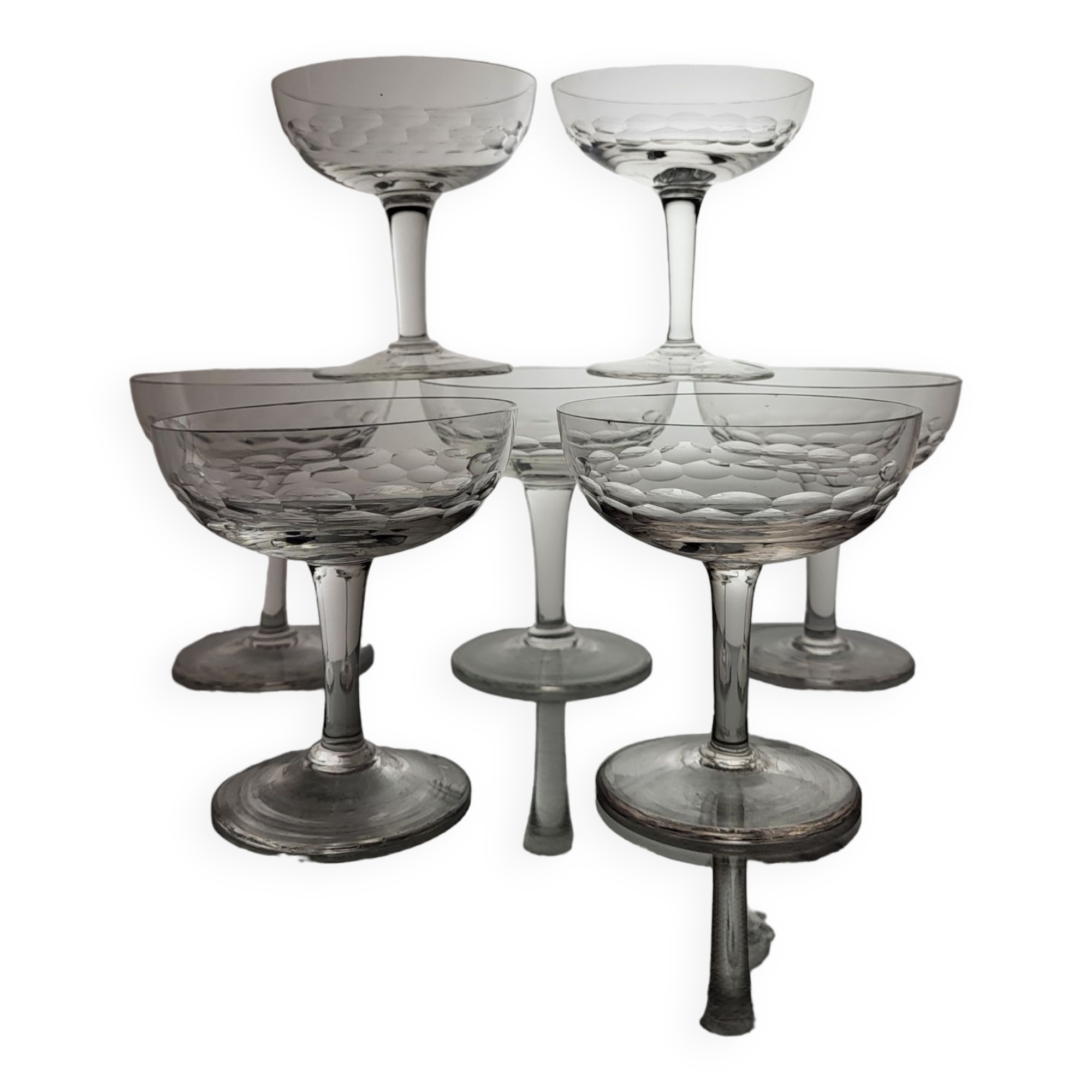 Set of 7 blown glass champagne glasses