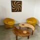 Solid wood coffee table with 2 Yin and Yang elements vintage 60s