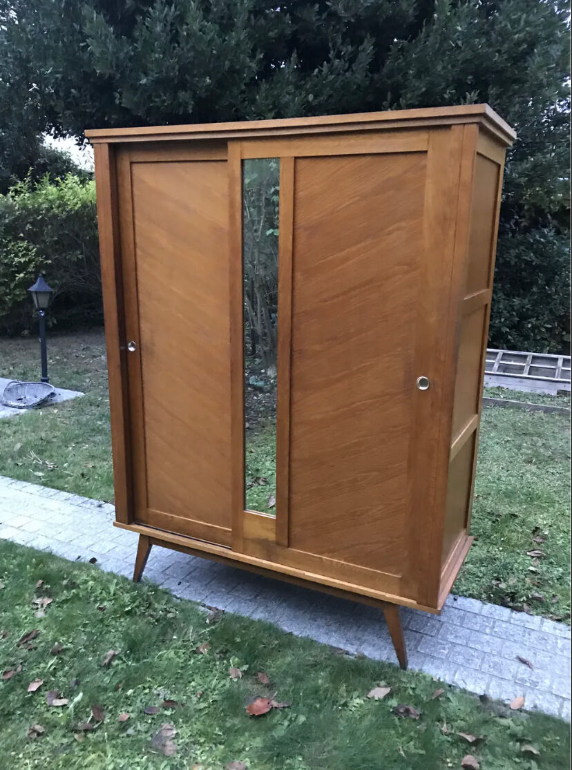 Vintage compass foot cabinet 1950 sliding doors