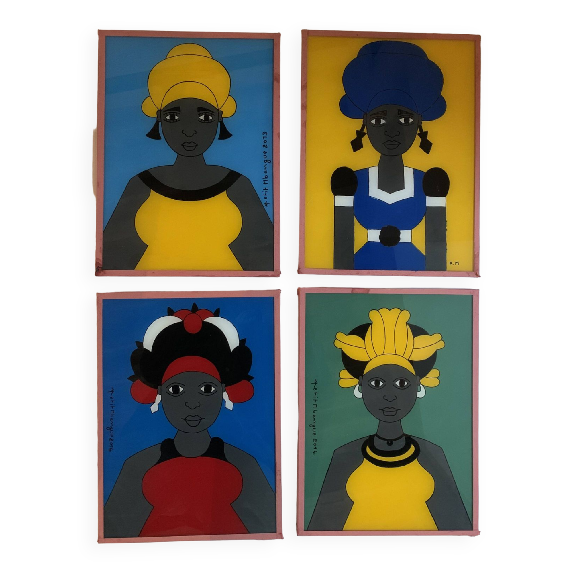 Set of Senegalese reverse glass paintings