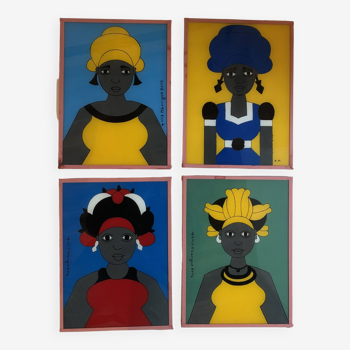 Set of Senegalese coaster paintings