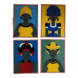 Set of Senegalese coaster paintings