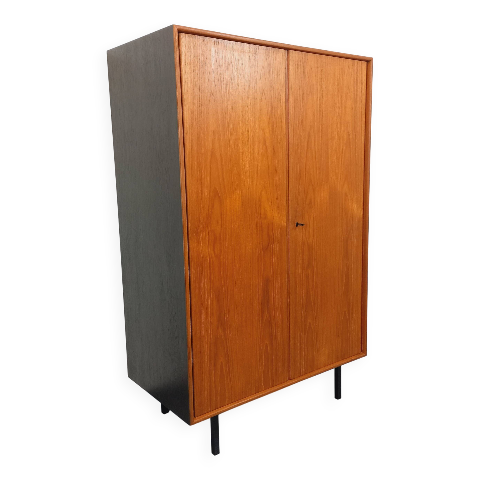 Vintage Scandinavian modernist wardrobe in teak and metal from the 1960s.