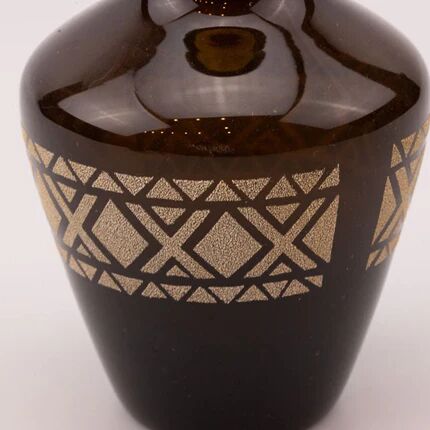 Vase en verre vintage brun aux motifs géométriques dorés