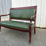 Empire style bench in mahogany and green leather