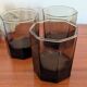 Set of three hexagonal smoked glass glasses – 1970s