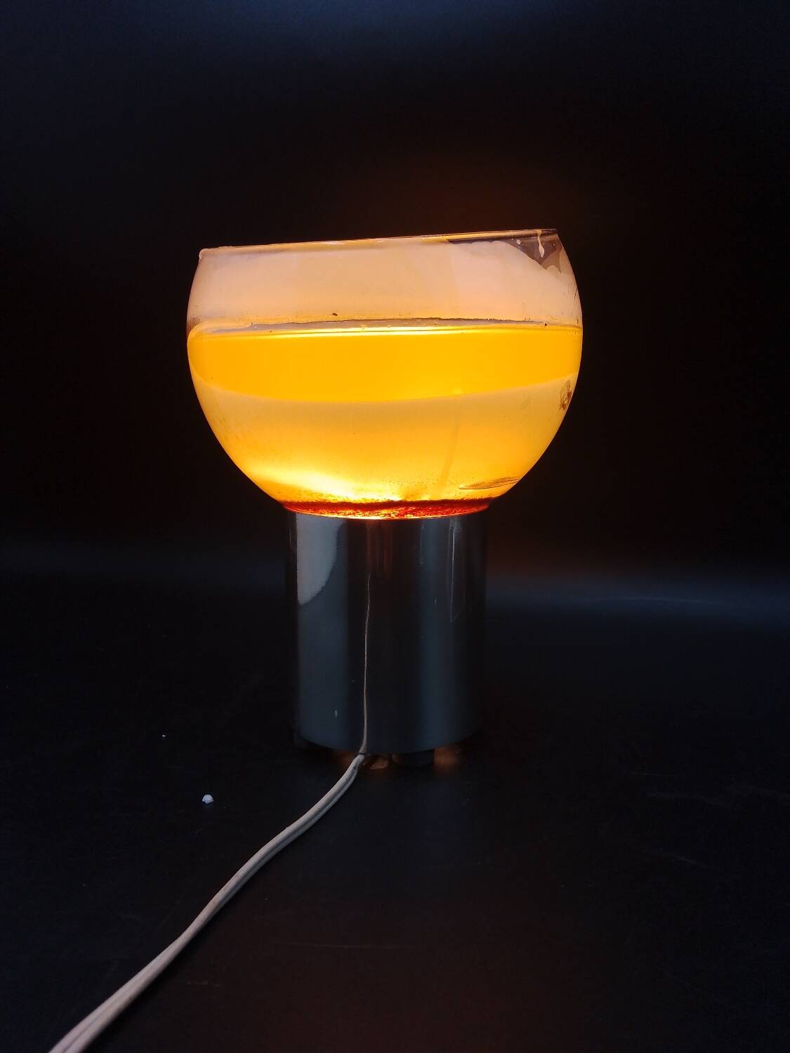 Old candle lamp perfume burner design 1970 in aluminum and pop art glass