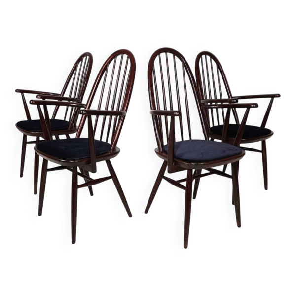 Ensemble de 4 chaises Windsor, acajou, 1960