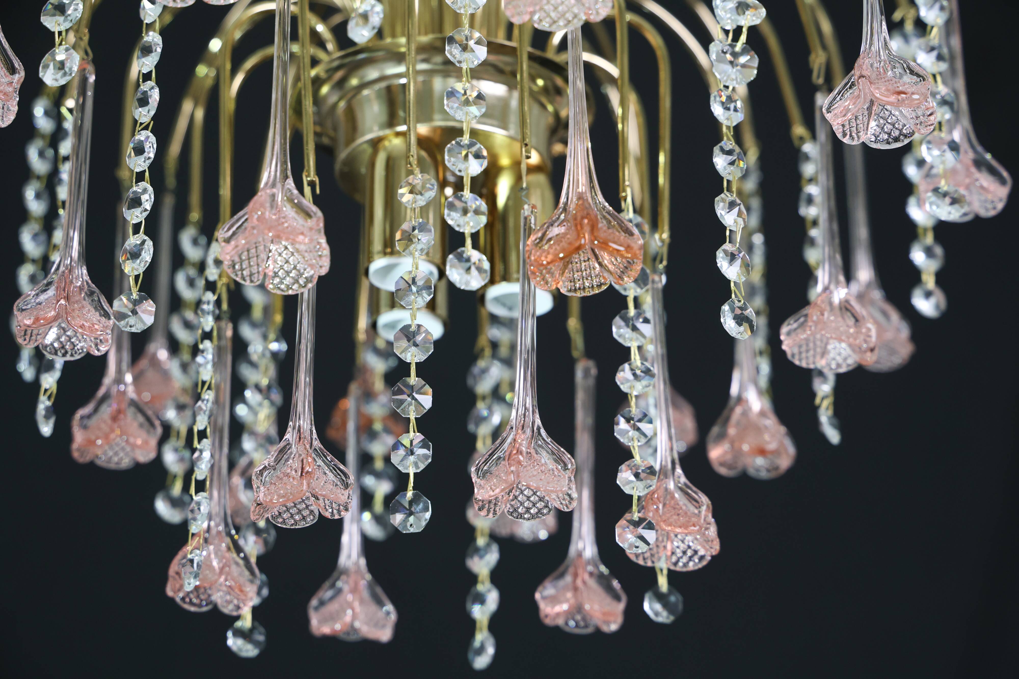 Set of 2 Meryl Streep, Pink Murano Flowers and Crystal Drops Chandelier, 19
