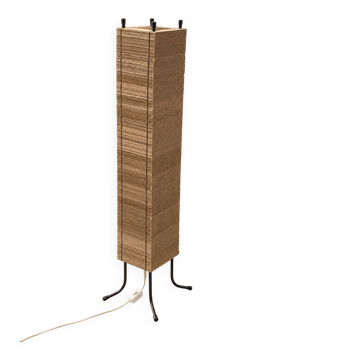 Lampadaire sculptural en carton ondulé et métal – années 70