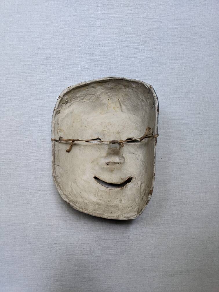 Japanese papier-mâché theater mask wall decoration from the 50s