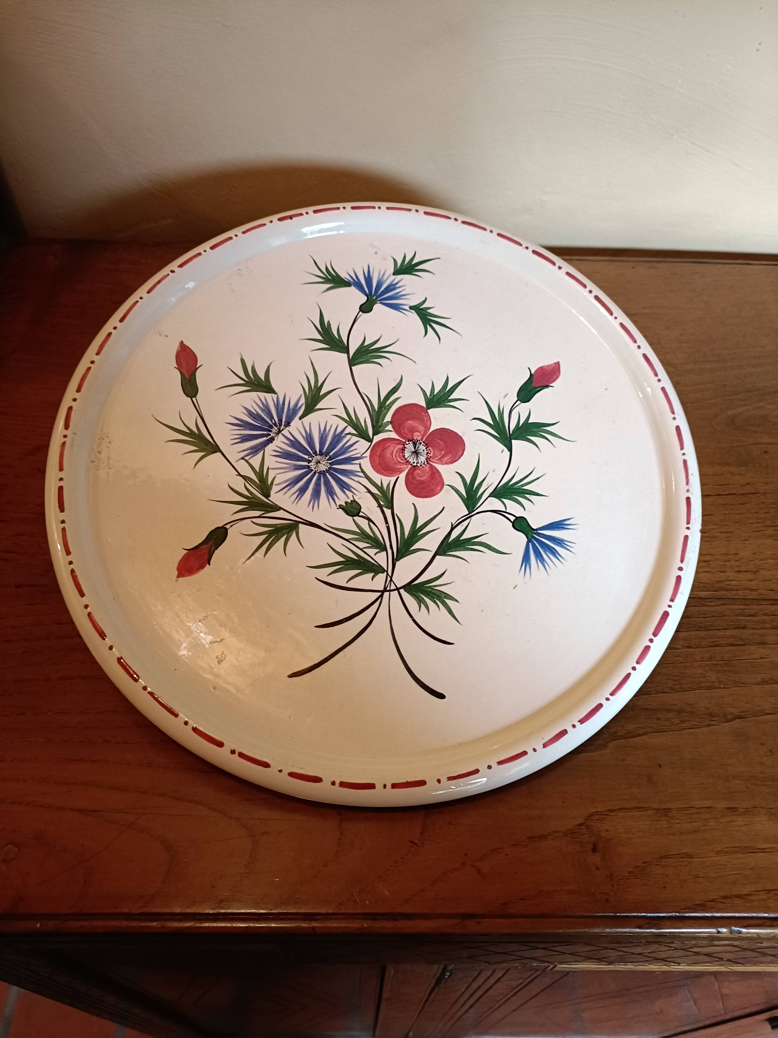 Plat à tarte faïence de Desvres, décor fait main