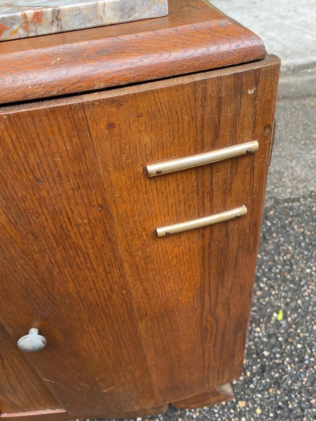 Art Deco bedside table in solid oak and marble from the 1930s.