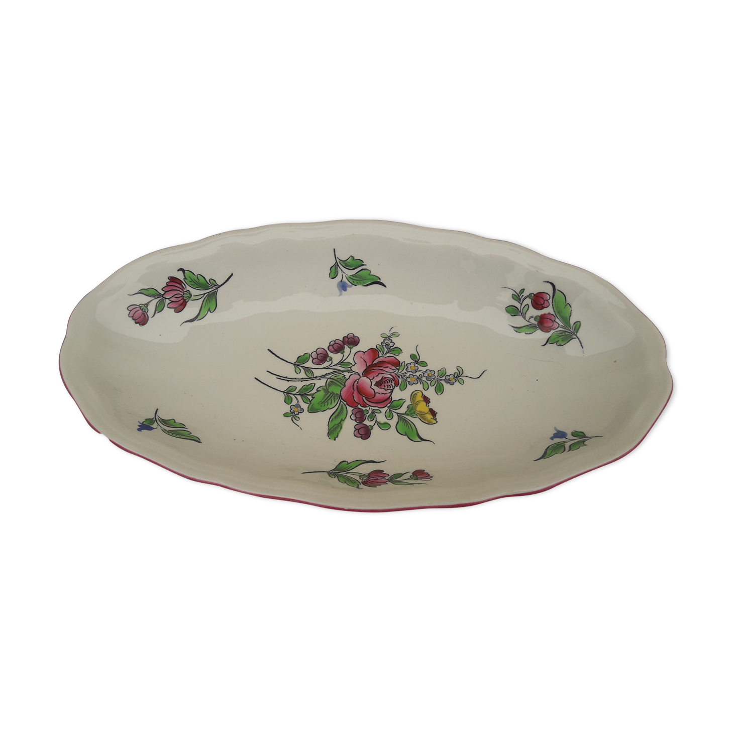 Lunéville earthenware ravine KG pattern pink flowers L 27 cm