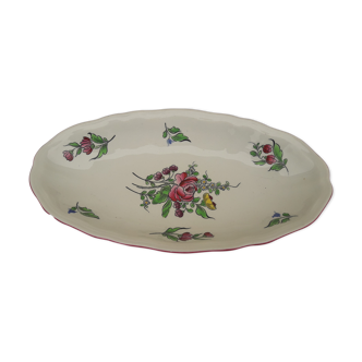 Ravier en faïence de Lunéville KG  motif fleurs roses L 27 cm