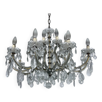 Mid-Century Maria Teresa crystal and brass large chandelier. Italy 1940s