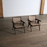 Pierre Jeanneret lounge chairs PJ-SI-29-A in teak and Cane, 1950s